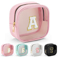 YOOLIFE Initial Mini Makeup Bag | Make Up Bag Travel Toiletry Bag | Clear Makeup Bag | Preppy Cosmetic Bags Organizer Travel Essentials Gifts for Women Teen Girlfriend Teacher Birthday Gifts Pink A