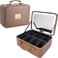 ZhenGuiRu Travle Makeup Bag with LED Mirror, Makeup Train Case with Light Up Mirror, Portable Waterproof Makeup Organizer with Adjustable Dividers, Cosmetic Brush Holder Storage for Women Gift
