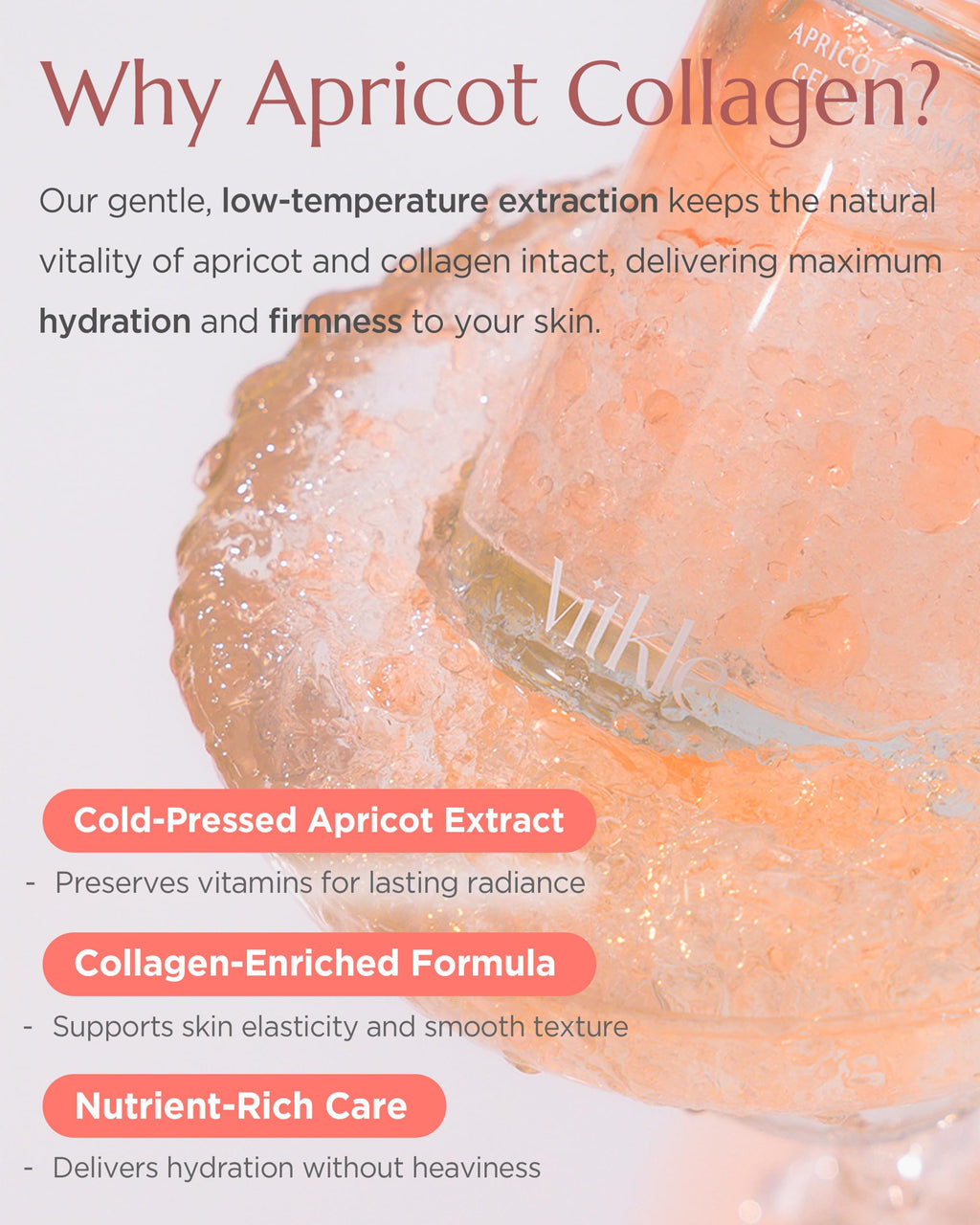 Vitkle Apricot Collagen Gel Serum Mist - Korean Face Moisturizer French Patented with 8-Layer Hyaluronic Acid, Bakuchiol, Adenosine for Hydration Glow Firming Anti-Aging Spray, 6.76 fl.oz.