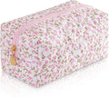 UUYUUY Makeup Bag Travel Toiletry Bag for Women, Small Cosmetic Bags Cute Quilted Cotton Makeup Pouch for Purse Emergency Bag Floral Pencil Case Accessory Bag, Pink