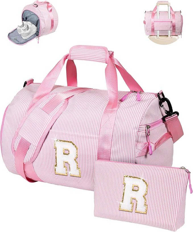 Vogewood Gift for Grandkids, Girls Travel Duffle Bag, Initial Overnight Bag