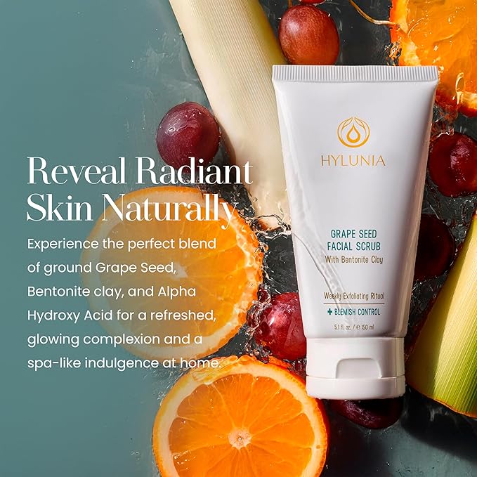 Hylunia Skincare Grape Seed Facial Scrub, 5.1oz