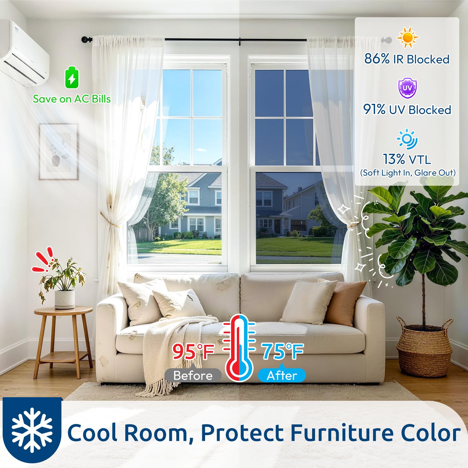 rabbitgoo Window Privacy Film One Way, 35.4" x 118.1", Blue Silver