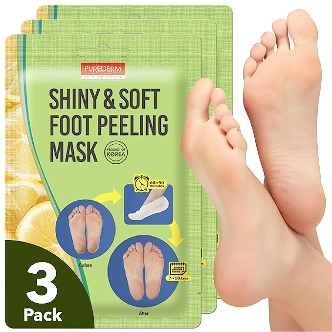 Purederm Foot Peeling Mask for Dry Cracked Feet, Exfoliating Treatment for Dead Skin & Calluses for Baby Soft Feet, 3 Pairs
