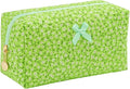 OIMEI Floral Quilted Cotton Makeup Bag for Women, Large Capacity Travel Cosmetic Pouch with Zipper, Cute Toiletry & Brush Organizer, Kawaii Makeup Storage Case – Green Floral