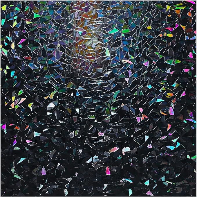 rabbitgoo Window Privacy Film Rainbow Film Decorative Window Sticker, 3D Static Stained Glass Cling Tint for Room Darkening Day Sleep, Black, 23.6 x 157.4 inches