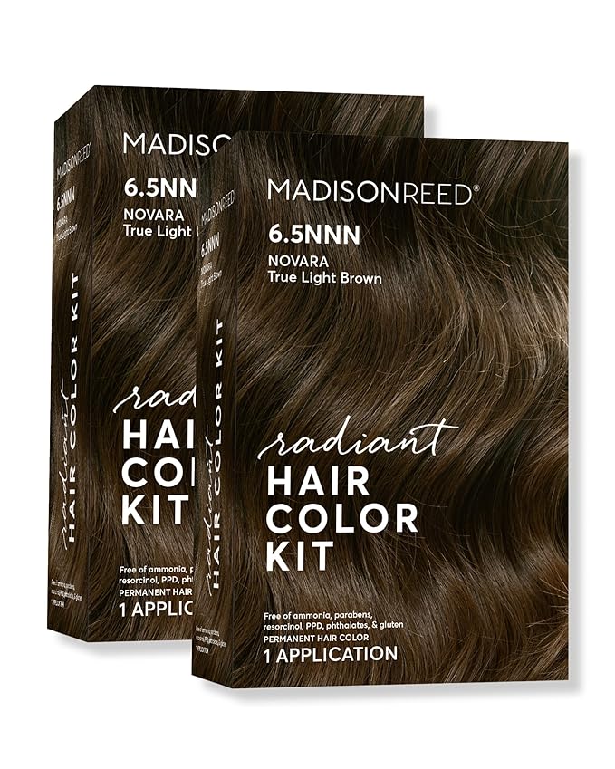 Madison Reed Radiant Hair Color Kit - 6.5NNN Medium Brown with Warm Golden Undertones (Novara Light Brown), Permanent Hair Dye for Resistant Grays, 100% Gray Coverage | PPD-Free & Ammonia-Free, 2 Pack