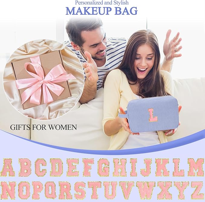 Sernaxi Personalized Initial Makeup Bag Trendy Stuff Corduroy Cosmetic Bag Travel Toiletry Bag, Valentine’s Day Gift Makeup Organizer Case & Makeup Pouch for Women Teen Girls Mom Girlfriend Wife