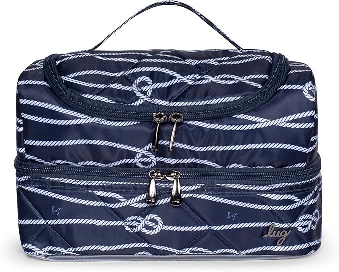 Lug Stowaway Cosmetic Case, NAVY NAUTICAL - Spacious Travel Toiletry Bag with Wipeable Bottom and Exterior Pockets