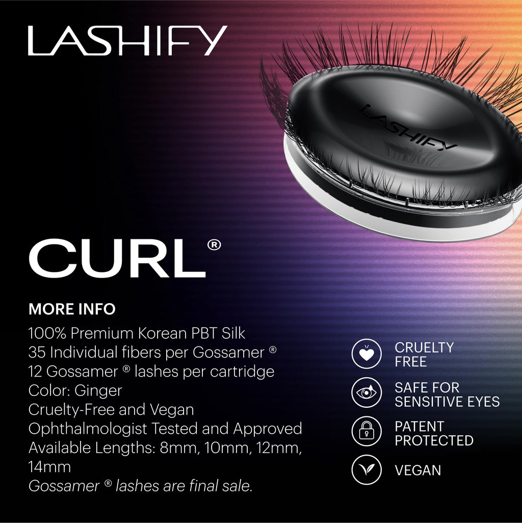 Lashify Curl 12mm Gossamer Eyelash Extensions Refill, Ginger Color, DIY False Lashes for a Natural Look