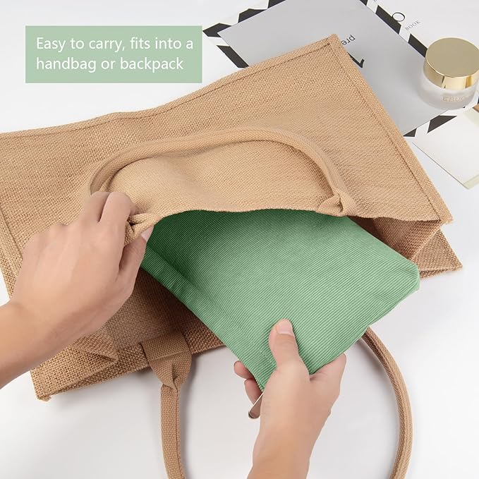 FITDON 2PCS Cosmetic Bags for Women Makeup Bag for Purse Small Corduroy Makeup Pouch Travel Make Up Bag with Zipper Toiletry Bag Organizer, Lightgreen