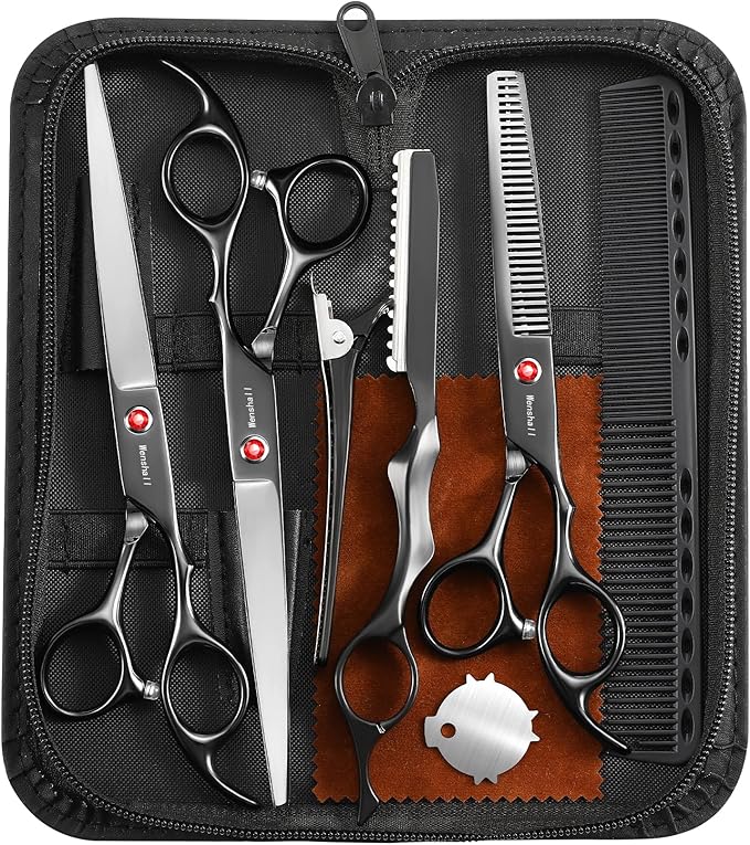 Wenshall Professional Hair Cutting Scissors Japanese 440C Stainless Steel 7.8 Inch Straight Thinnin Shears Tools for Mother Father Friends' Christmas Gift, Black