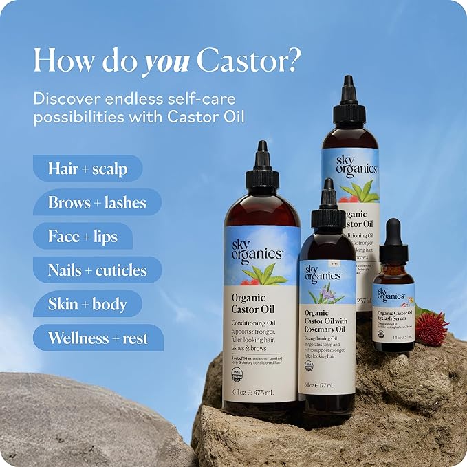 Sky Organics Organic Castor Oil 16oz, Pure, Cold Pressed and Hexane Free
