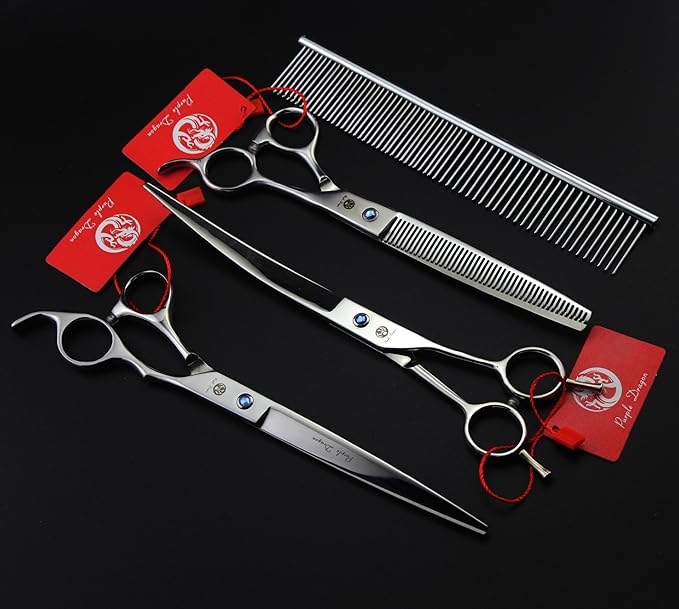 Purple Dragon 8 inch 3 in 1 Professional Pet Grooming Thinning(Silver)
