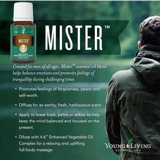 Young Living Mister Premium Essential Oil | 15 ml | Aromatherapy for Balance & Vitality | Masculine Energy Support | Enriched with Sage & Lavender | 100% Natural Blend of Oils for Men & Women