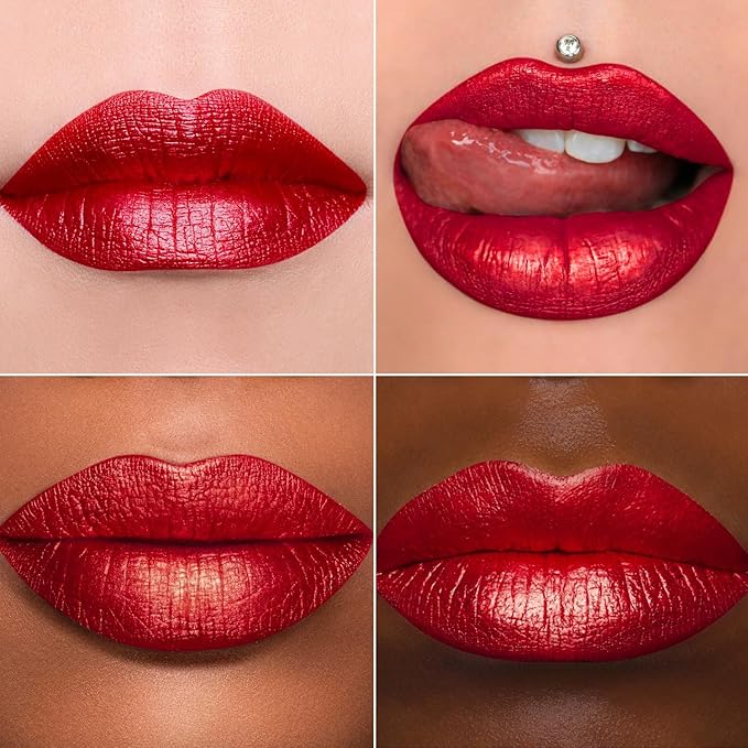 MAKI YIKA Red Lipstick Glitter for Women Metallic Lipsticks Long Lasting