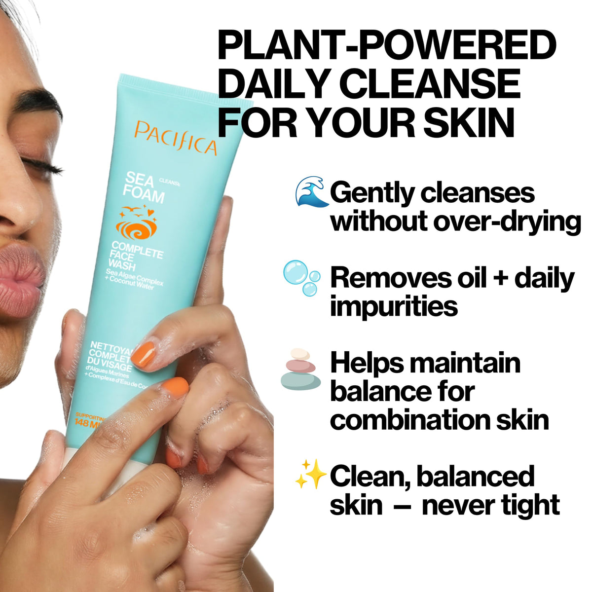 Pacifica Beauty Sea Foam Face Wash, Daily Gentle Foaming Cleanser, With Coconut Water + Sea Algae, Removes Makeup, For Combination and Oily Skin, Vegan & Cruelty Free