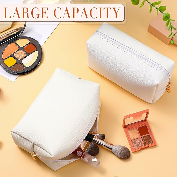Sanwuta 9 Pcs Makeup Bags Bulk Bridesmaid Proposal Gifts Cosmetic Bags Preppy PU Leather Double Zipper Toiletry Pouch Portable Travel Organizer Case for Women Bachelorette Gift(White)