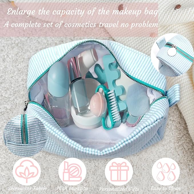 Custom Makeup Bag Personalized Cosmetic Bag Cute Seersucker Travel Toiletry Bag for Women Embroidered Bag Organizer for Bride Makeup Bag Gift Red