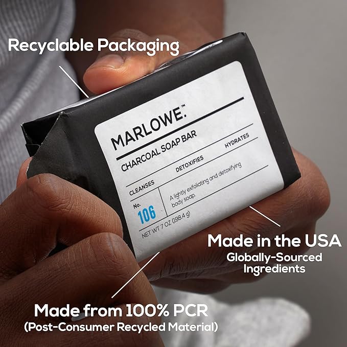 MARLOWE. Charcoal Soap, Cleansing Body Bar Soap for Men, 7 oz(3 Bars)