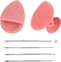 Bella Ciao 6-in-1 Facial Skin Care Products, Makeup Remover, Exfoliating Brush, 4-Piece Blackhead Removal Kit, Complete Skincare Set, Deep Facial Cleansing Brush (Pink)