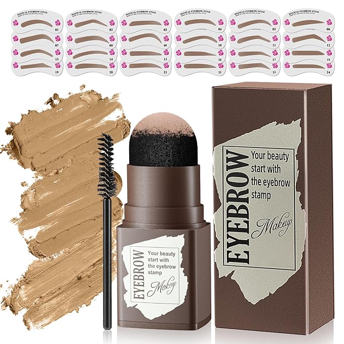 Eyebrow Stamp Stencil Kit - 24 Eyebrow Stencils for Perfect Brow, Waterproof & Natural Pigment, Easy to Blend for Daily Makeup, Eyebrow Stamp for Brow (Blonde)