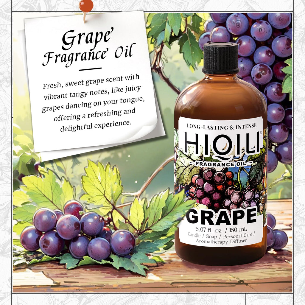 HIQILI Grape Fragrance Oil for Diffusers, Perfume & Room Spray - 5.07 Fl Oz
