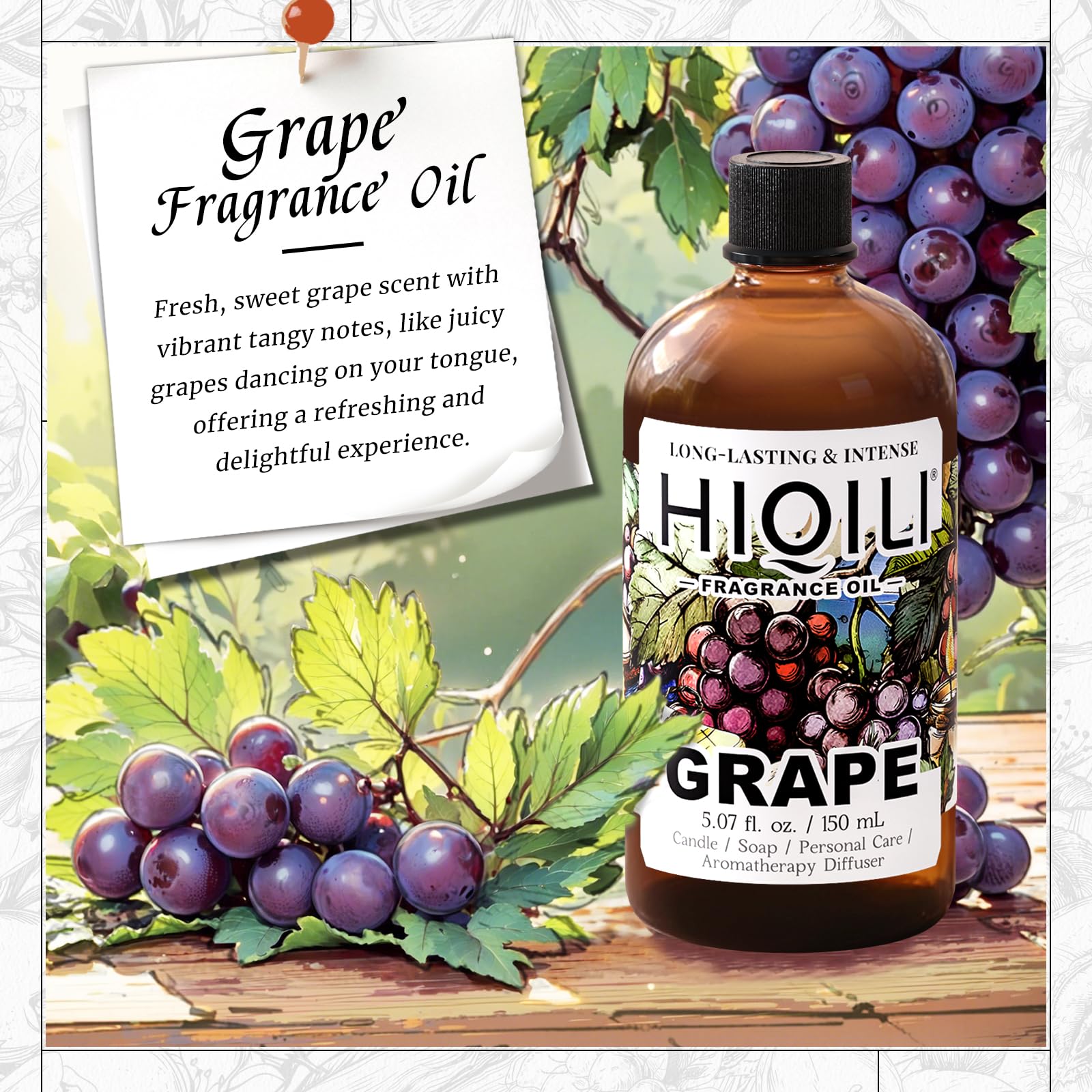 HIQILI Grape Fragrance Oil for Diffusers, Perfume & Room Spray - 5.07 Fl Oz