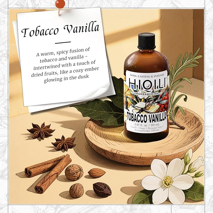 HIQILI Tobacco Vanilla Fragrance Oil for Diffuser & DIY Soap Making Scent