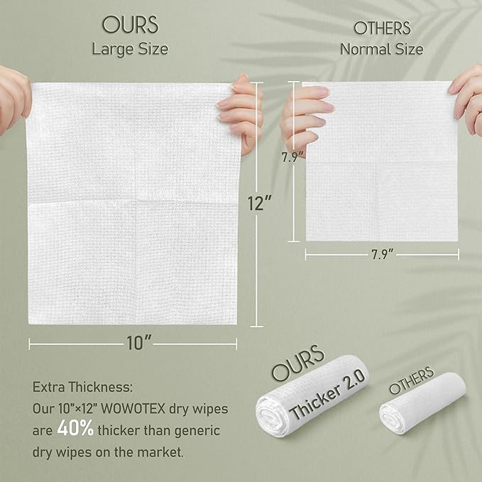 WOWOTEX THICKER Disposable Face Towels Ultra Soft Large Dry Wipes 50 Count