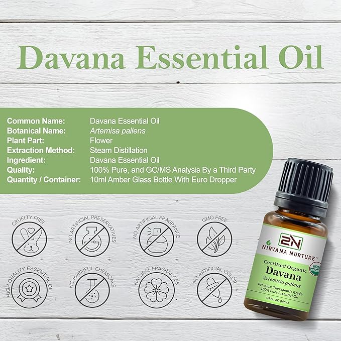 Nirvana Nurture Davana Essential Oil, 100% Pure Undiluted, Aromatherapy Oil for Diffuser, Hair & Skin Care