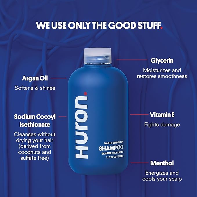 Huron Shampoo for All Hair Types: Cleans + Strengthens, 2-pack (11.7 oz)