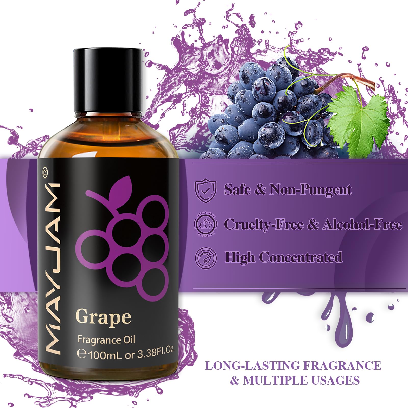 MAYJAM Grape Fragrance Oil for Diffusers for Home, 3.38FL.OZ