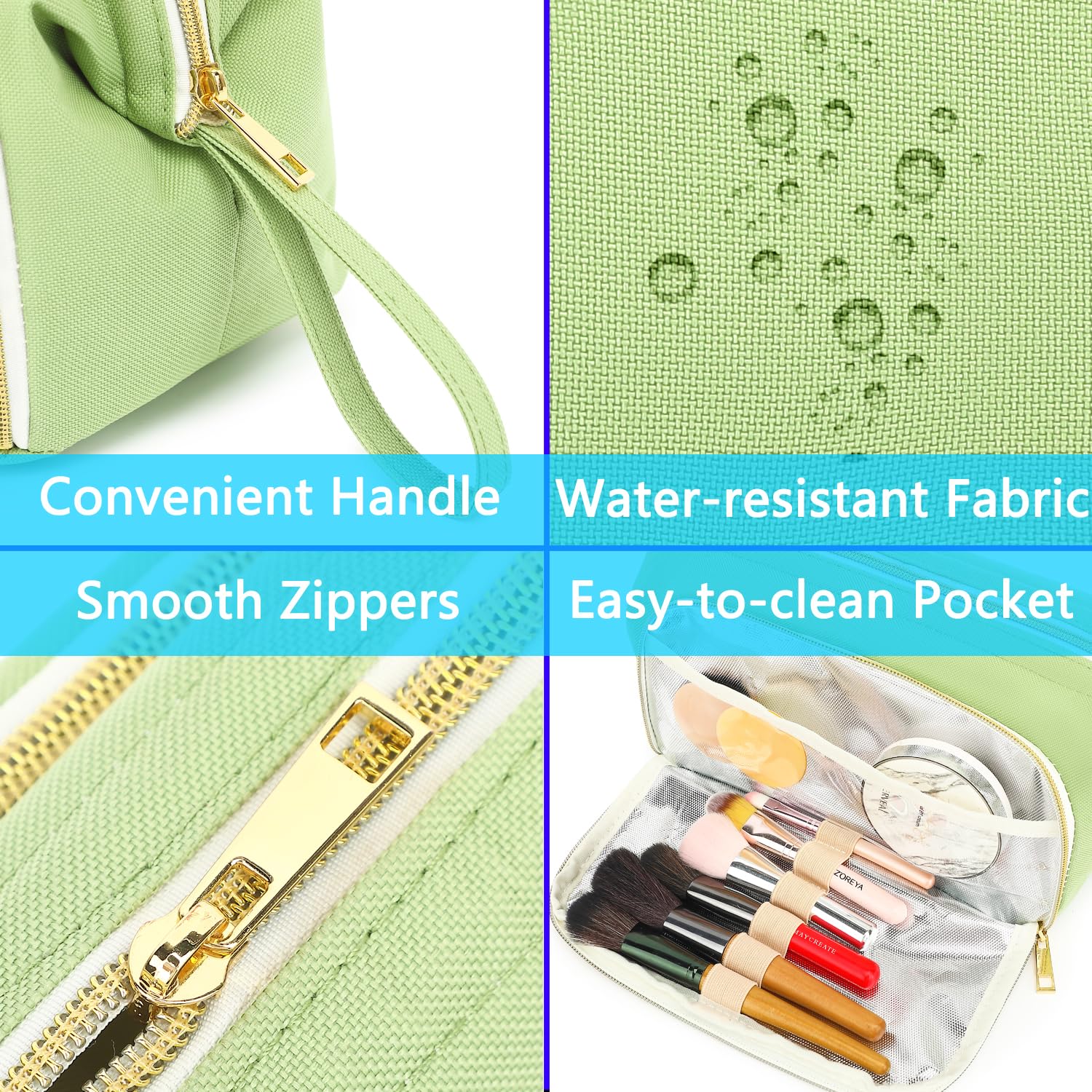 Fammart Travel Makeup Bag, Wide-open Cosmetic Bag Make Up Organizer Case with Brushes Pocket for Women, Large Family Toiletry Bag Skincare Pouch for Toiletries Accessories