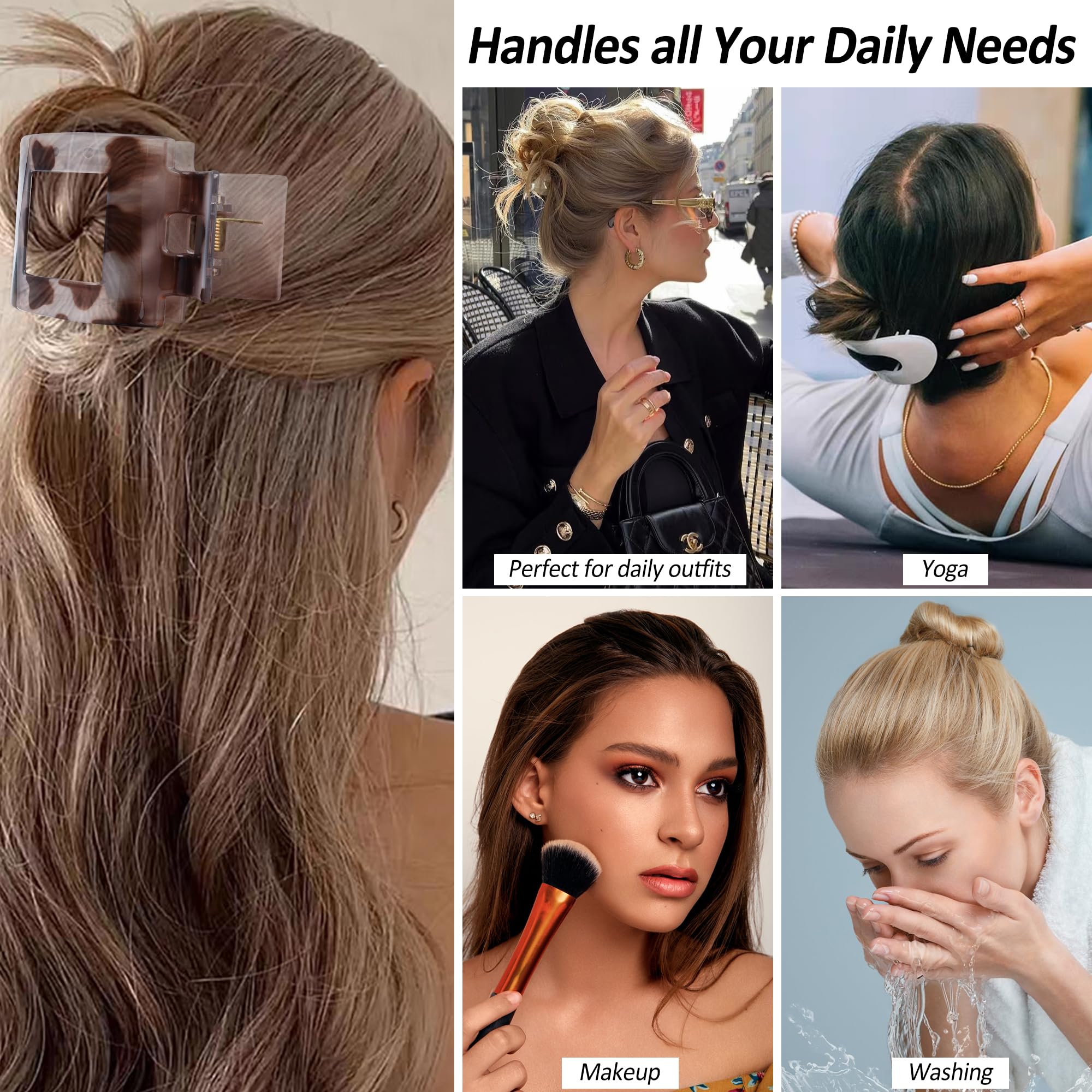 Velscrun Flat Hair Clips for Women Girls, Tortoise Color Lay Flat Claw Clips, Strong Hold Large Hair Clip for Thick Hair, French Duck Billed Hair Jaw Claw Clip, Non Slip Grip for Daily Styling