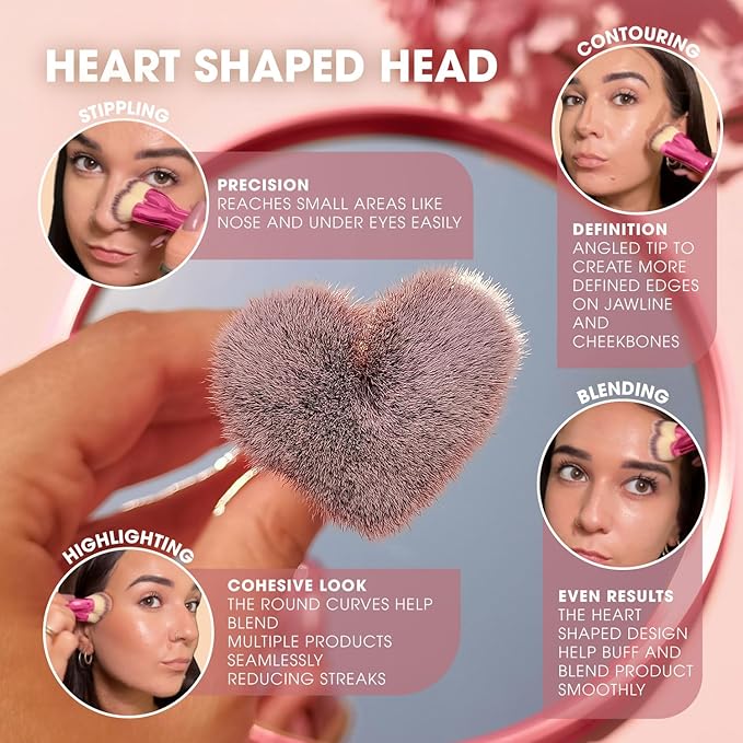 Lamora Heart Foundation Brush - Blending Liquid Cream Mineral Face Brush