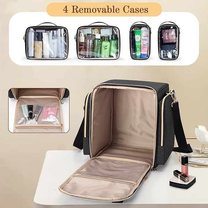 LUXJA Travel Makeup Bag with 4 Inner Removable Makeup Cases, Black
