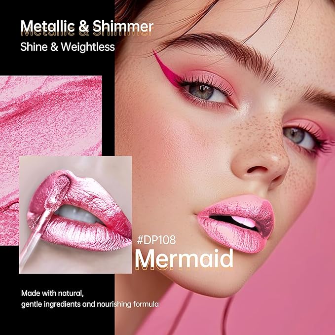 Depuplum Pink Lipsticks for Women Metallic Glitter Lipstick Long Lasting