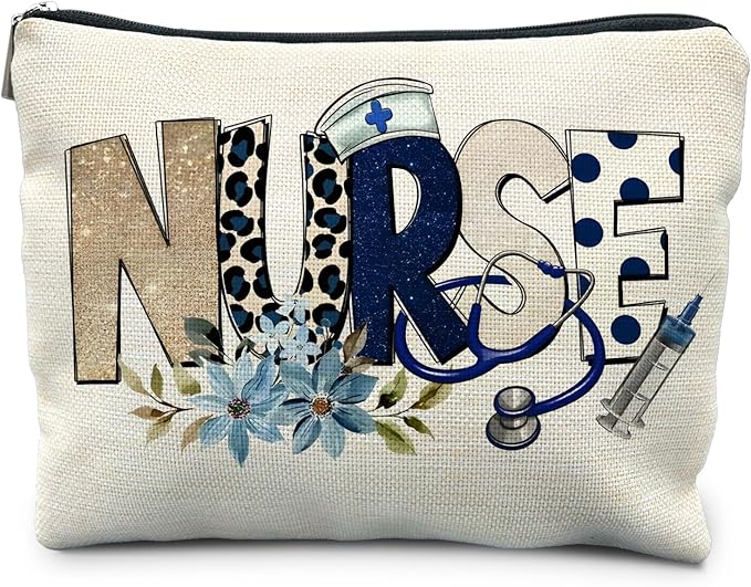 RYYCDOI Trendy Floral Nurse Makeup Bag, Nurses Week Gifts Cosmetic Bags for Women, Nurse Appreciation Gifts Makeup Pouch, Nursing Zipper Pouch