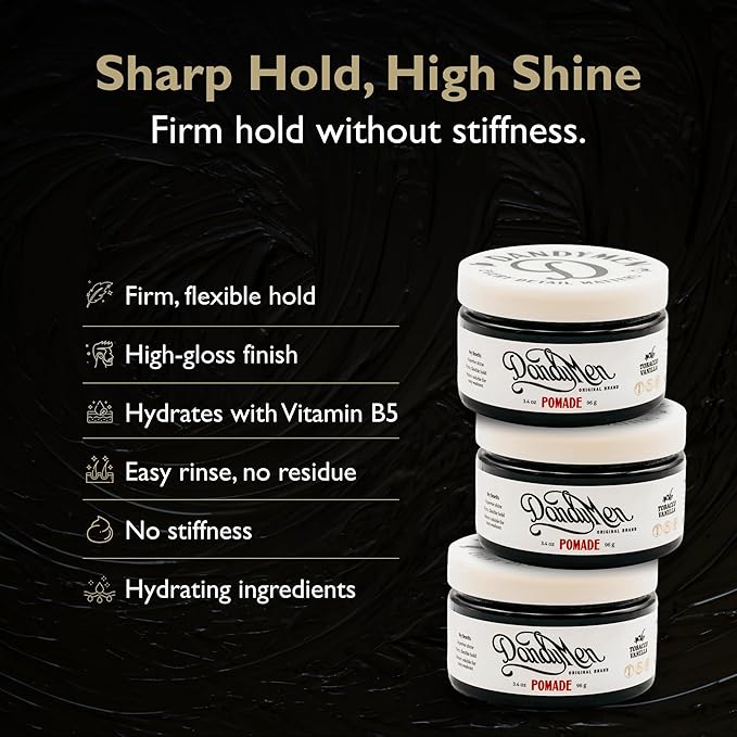 DandyMen Pomade – Strong Hold, High Shine, and Hydrating Formula with Pro-Vitamin B5 – Tobacco Vanilla Scent – 3.4 oz
