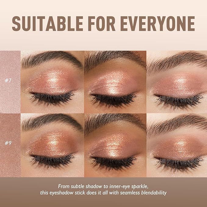 Wugbc 2 Colors Eyeshadow Stick Shimmer Glitter Eye Shadow Pencil Waterproof Eye Brightener Crayon Highlighter Eye Liner Pen Multi-Dimensional Blendable Neutral Crease-Proof Eyes Look Makeup, 7+9