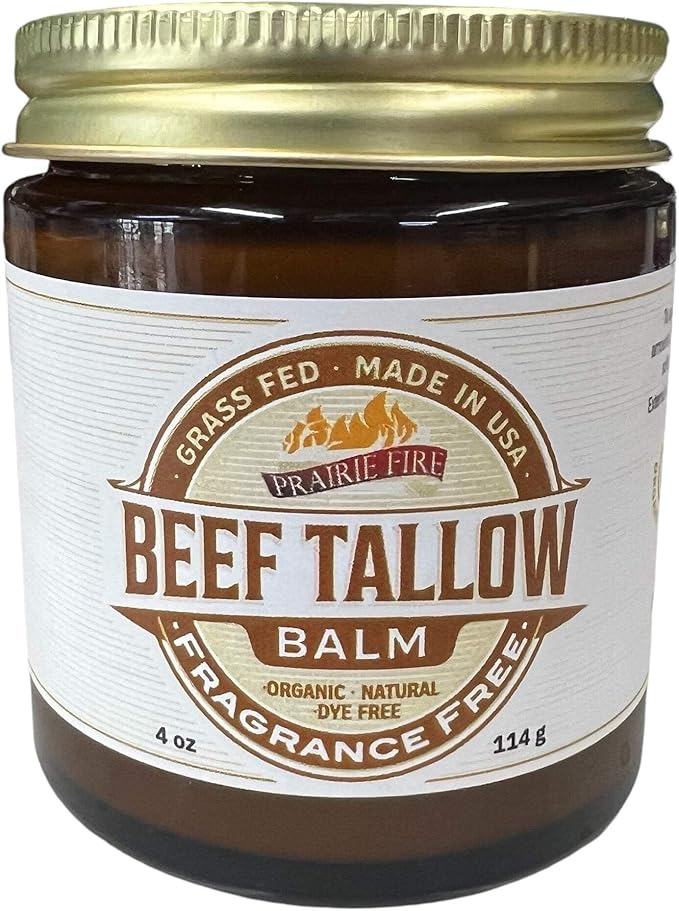 Prairie Fire Candles Grass Fed Beef Tallow Balm Grown and Made in USA - Organic Grass Fed and Finished Tallow - Moisturizing Skin Care Tea Tree 4 oz