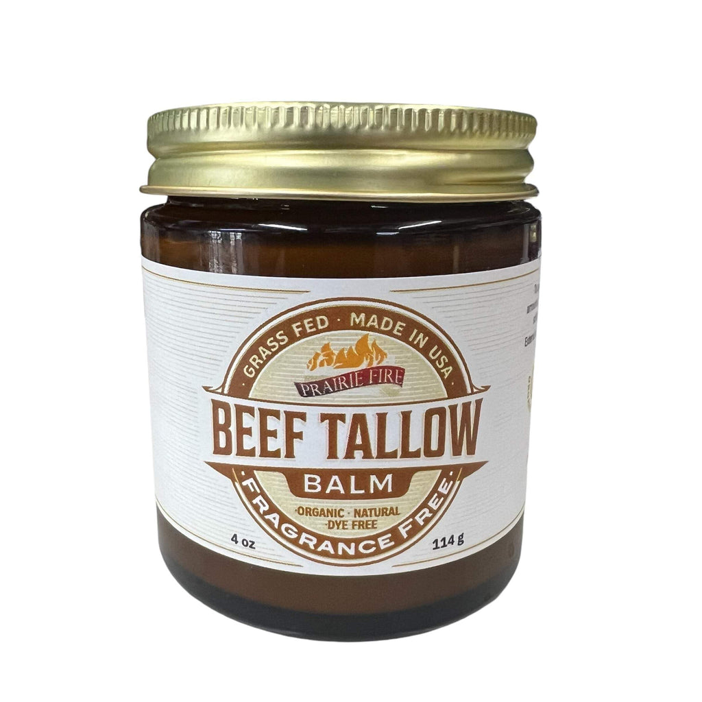 Prairie Fire Candles Grass Fed Beef Tallow Balm Grown and Made in USA - Organic Grass Fed and Finished Tallow - Moisturizing Skin Care Tea Tree 4 oz