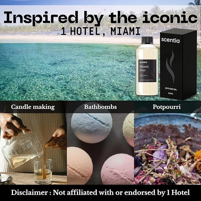 Scentia Miami One (My Way) Diffuser Oil for HVAC Scent Machine – Hotel Fragrance Inspired by 1 Hotel Miami Beach – 500 mL – Lemon, Sandalwood & Cedar Oil for Commercial & Cold Air Diffusers