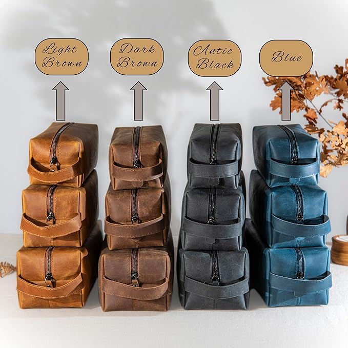 Personalized Handcrafted Leather Toiletry Bag for Men, Custom Shaving, Travel Dopp Kit, Grandpa, Dad, Husband, Father, Him, Boyfriend, Groomsmen, Birthday, Wedding, Graduation, Retirement Gifts