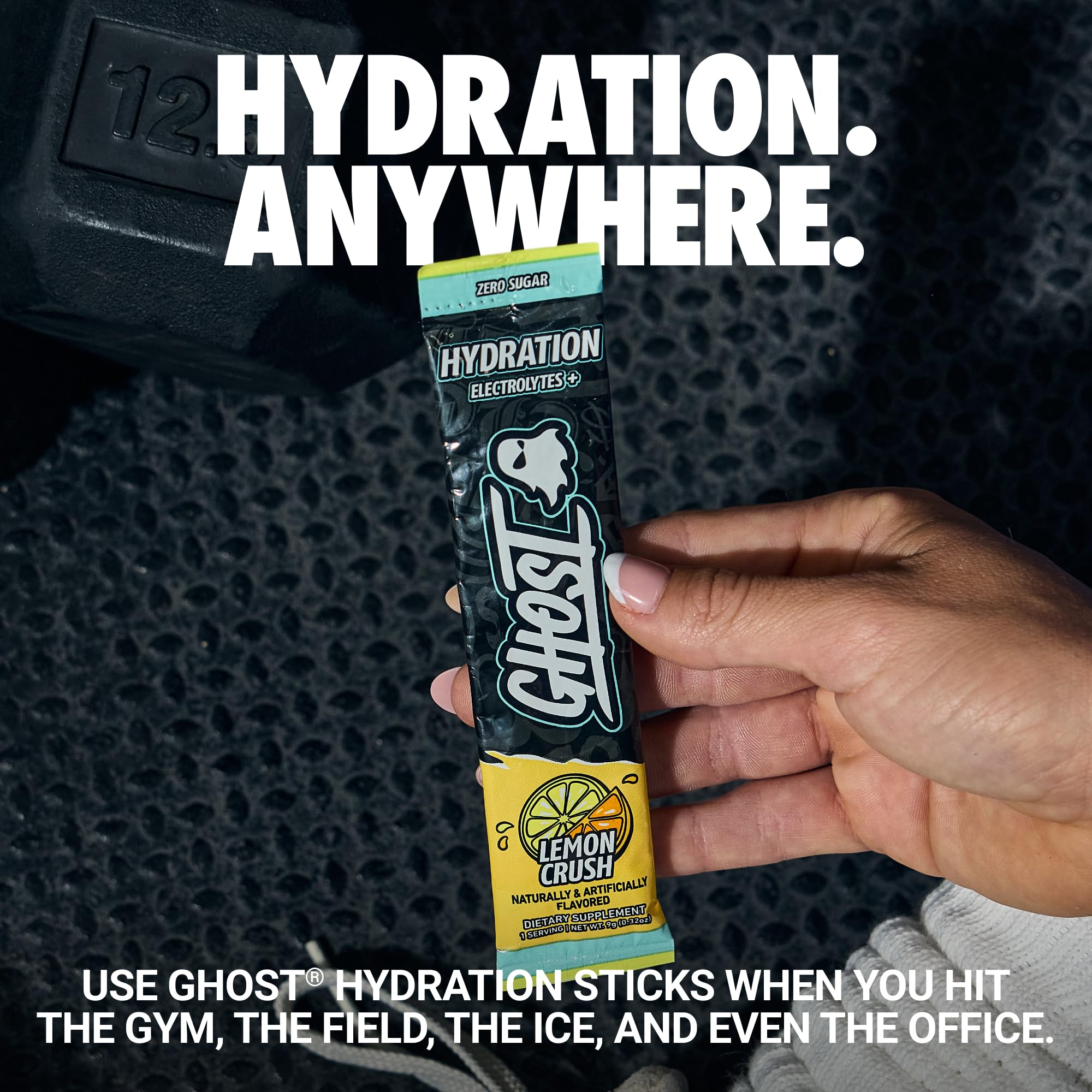 GHOST Hydration Sticks, 24 Electrolyte Powder Packets, Lemon Crush