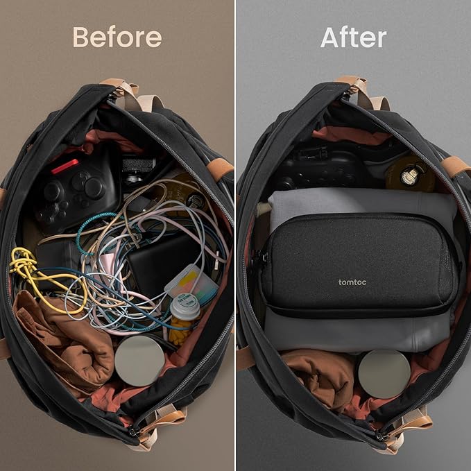 tomtoc Electronic Organizer Travel Case, Dual Compartment Tech Organization