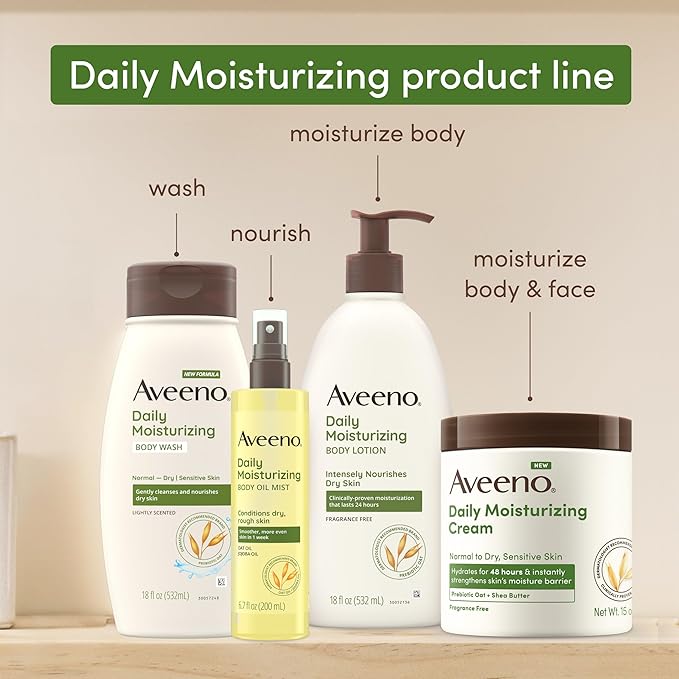 Aveeno Daily Moisturizing Body Wash for Normal to Dry Skin, Sensitive Formula with Prebiotic Oat, Gently Cleanses Dry Skin, Lightly Scented Body Wash for Women and Men, Value Size 33 fl. Oz