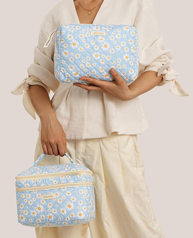 HBselect 2Pcs Travel Makeup Bag Large Quilted Cosmetic Bag Make up Bag