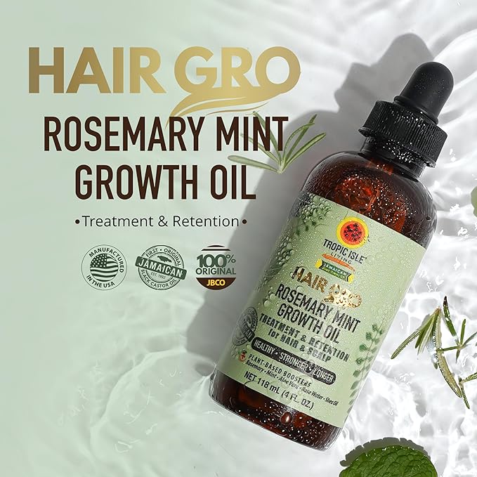 Hair Gro Rosemary Mint Growth Oil 4oz/ 120ml - Treatment & Retention for Hair & Scalp, Provides Healthier Hair with Rosemary Mint Infused Formula, Scalp Treatment, Detox Scalp, For All Hair Types